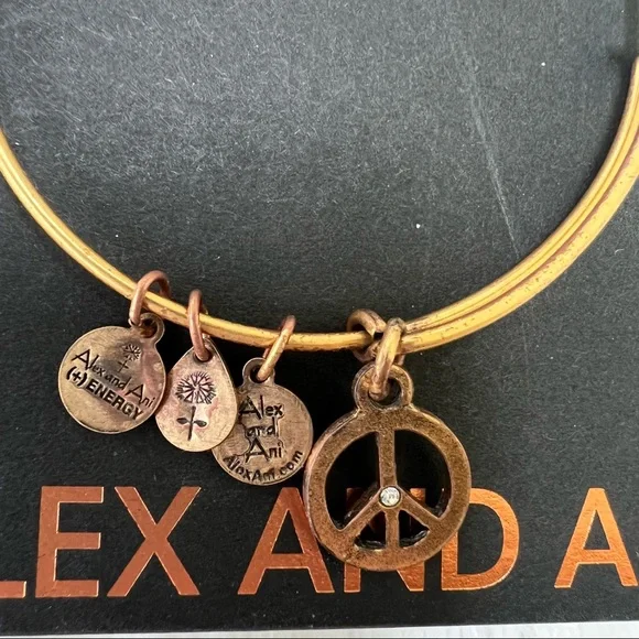Alex and Ani Gold Peace Sign Bangle Bracelet - Picture 3 of 3